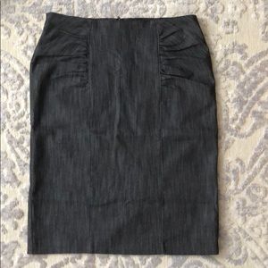 Denim pencil skirt with front ruching detail